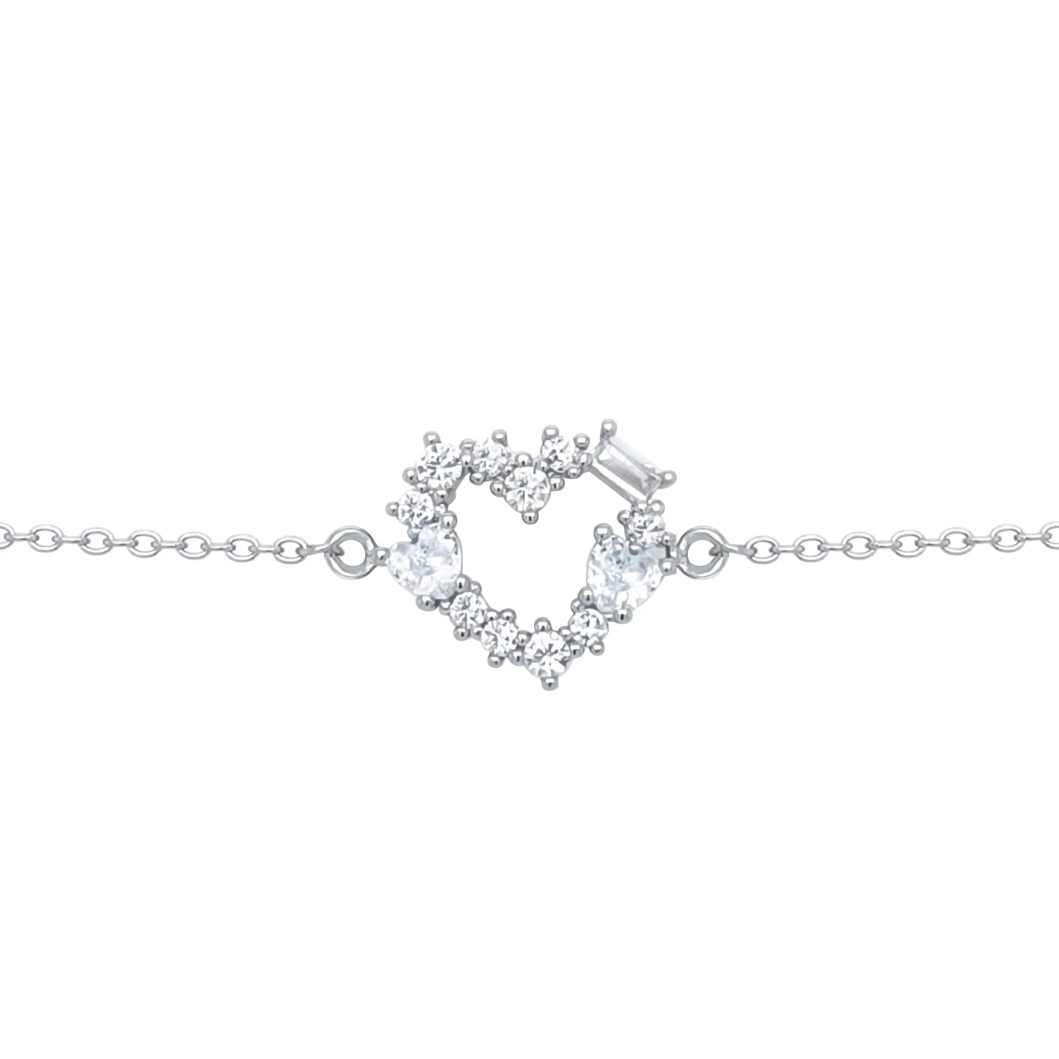 Asfour Craystal Chain Bracelet With Hollow Heart Inlaid With Zircon In 925 Sterling Silver-BD0145