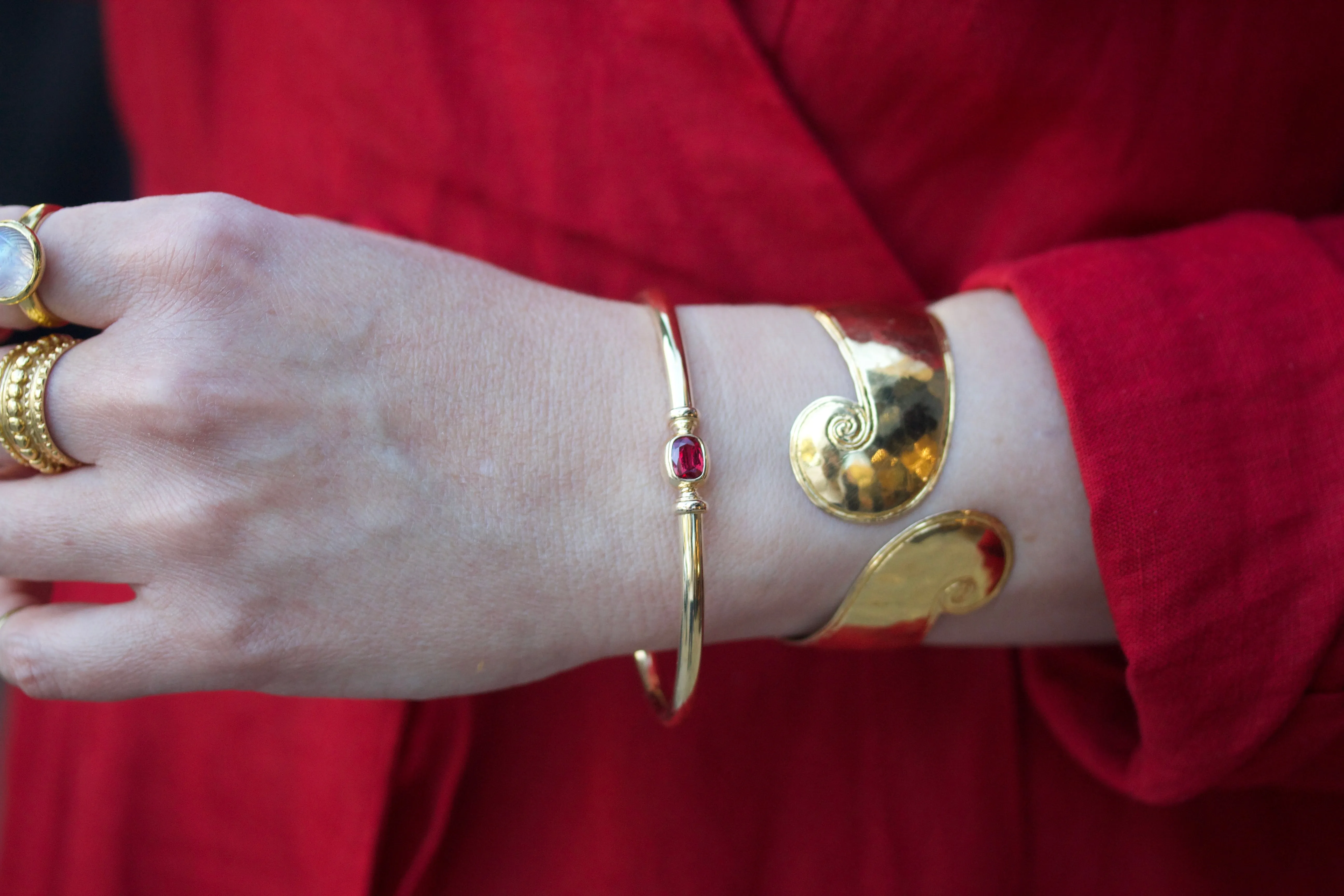 Bangle Bracelet with Cushion Cut Ruby