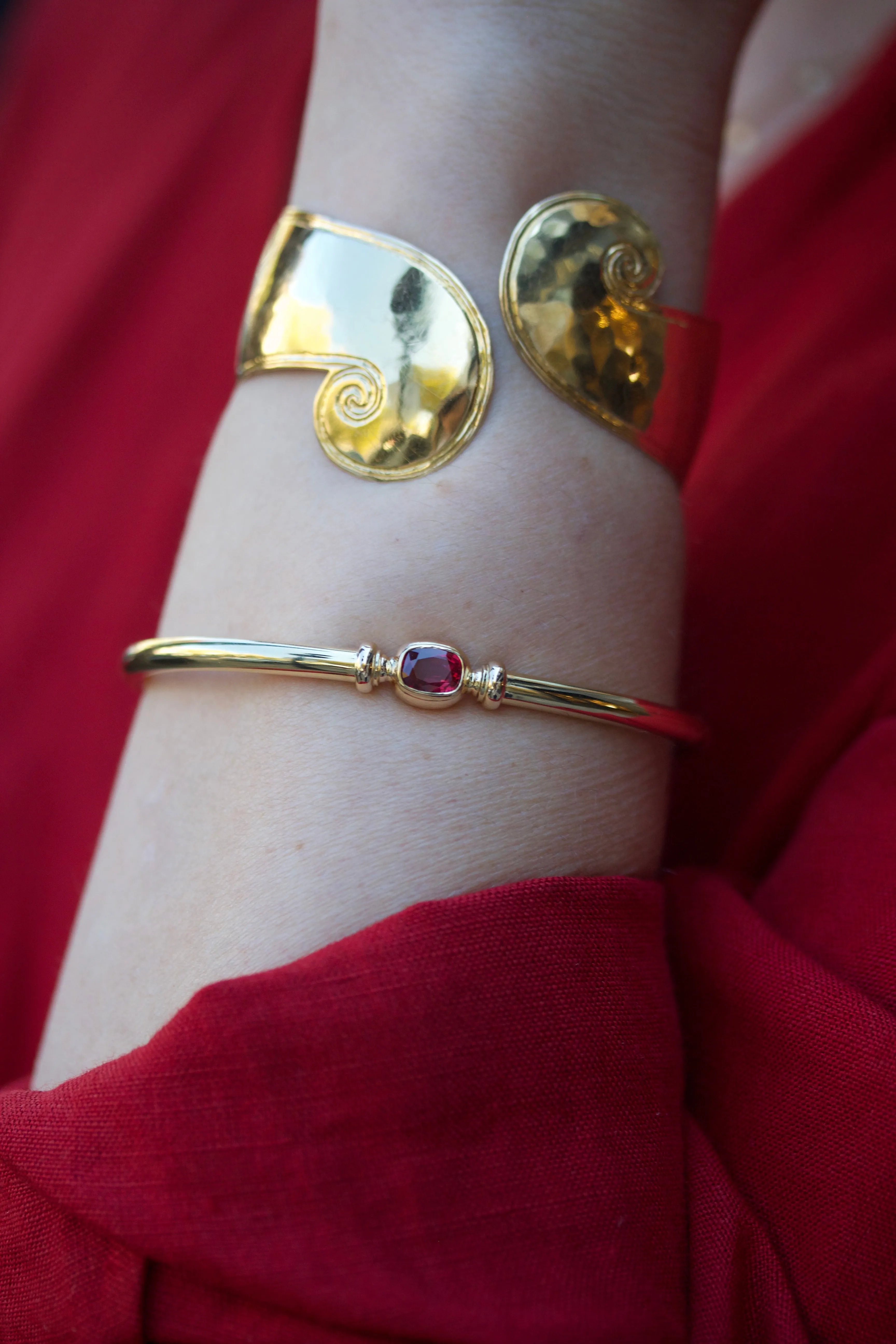 Bangle Bracelet with Cushion Cut Ruby