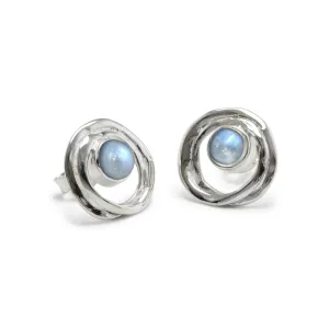Banyan Sterling Silver Stud Earrings with Rainbow Moonstone