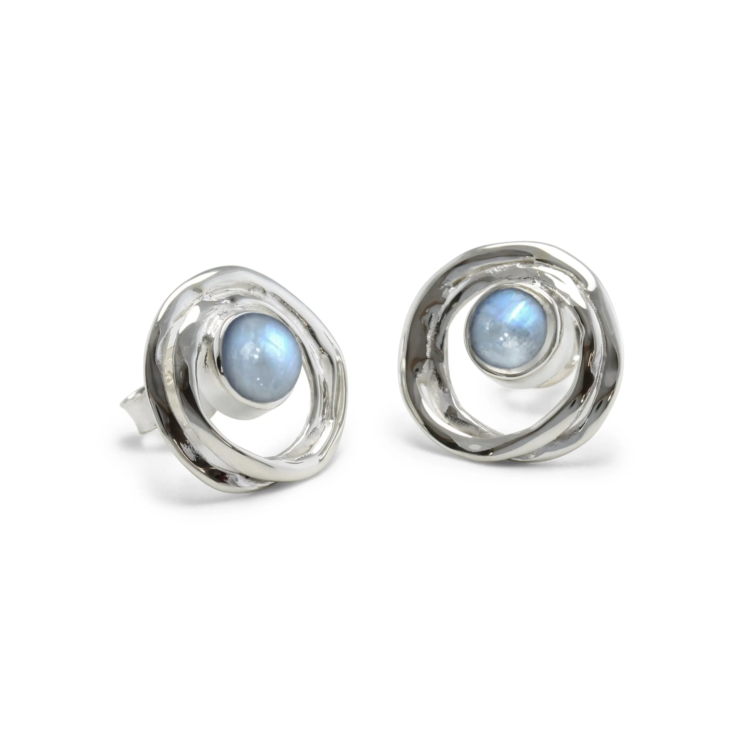 Banyan Sterling Silver Stud Earrings with Rainbow Moonstone