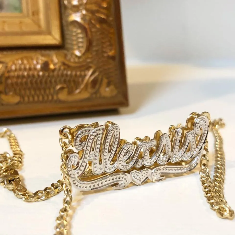 Beaded Double Plated Nameplate Necklace