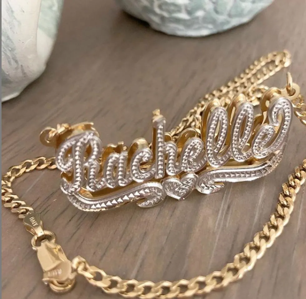 Beaded Double Plated Nameplate Necklace
