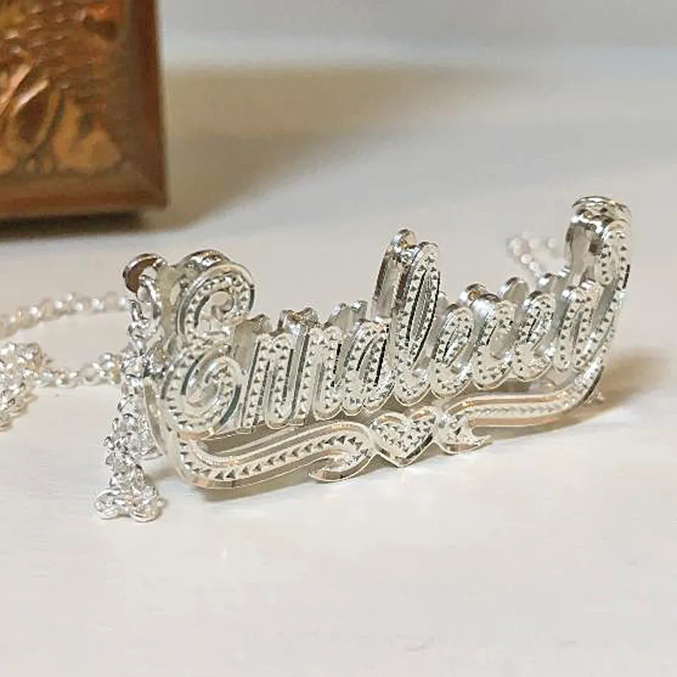 Beaded Double Plated Nameplate Necklace