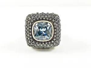 Beautiful Vintage Square Shape Form Multi Color CZ Style Brass Ring