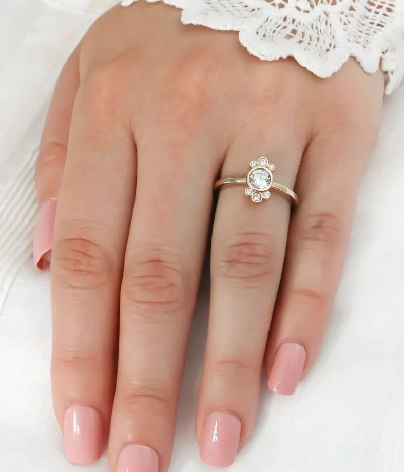 Bezel Set Diamond Halo Engagement Ring - Eleanor
