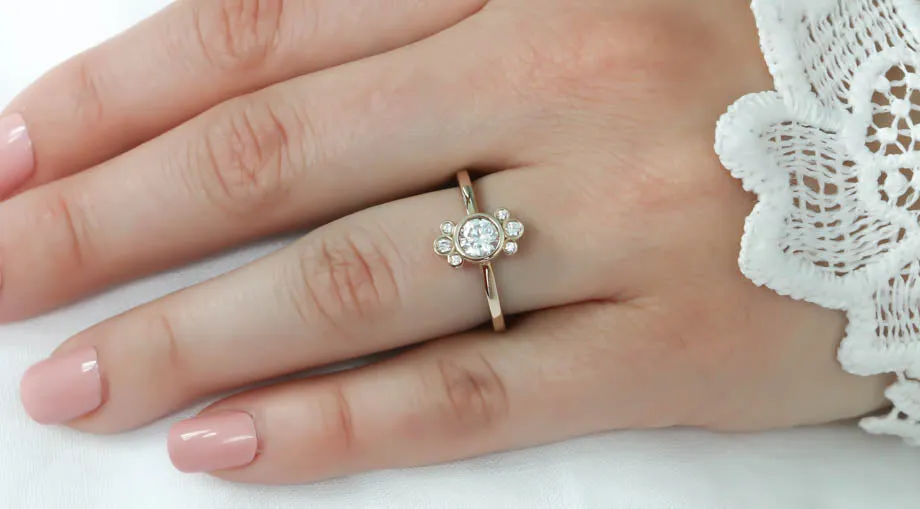 Bezel Set Diamond Halo Engagement Ring - Eleanor