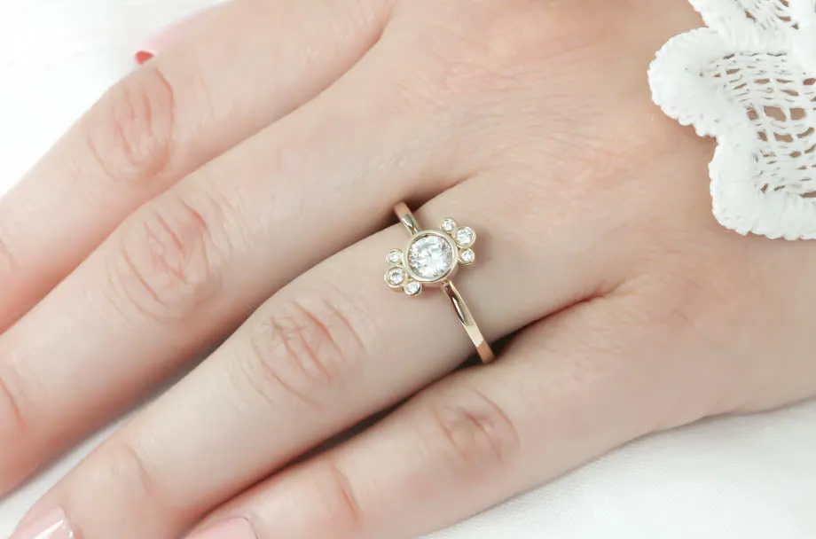 Bezel Set Diamond Halo Engagement Ring - Eleanor