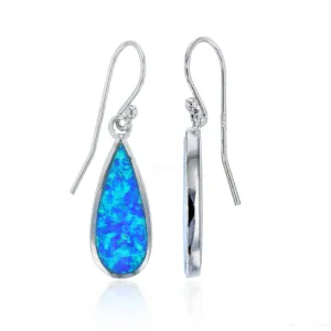 Bijoux Du Soleil Sterling Silver Rhodium Created Blue Opal Pear Fish Hook Earrings - 29x10mm