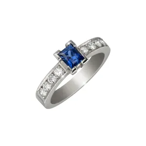 Blue Sapphire Princess Ring