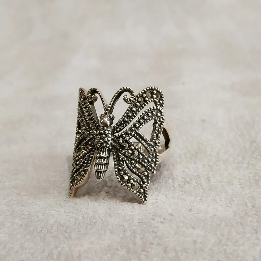 Butterfly Ring in Silver Marcasite