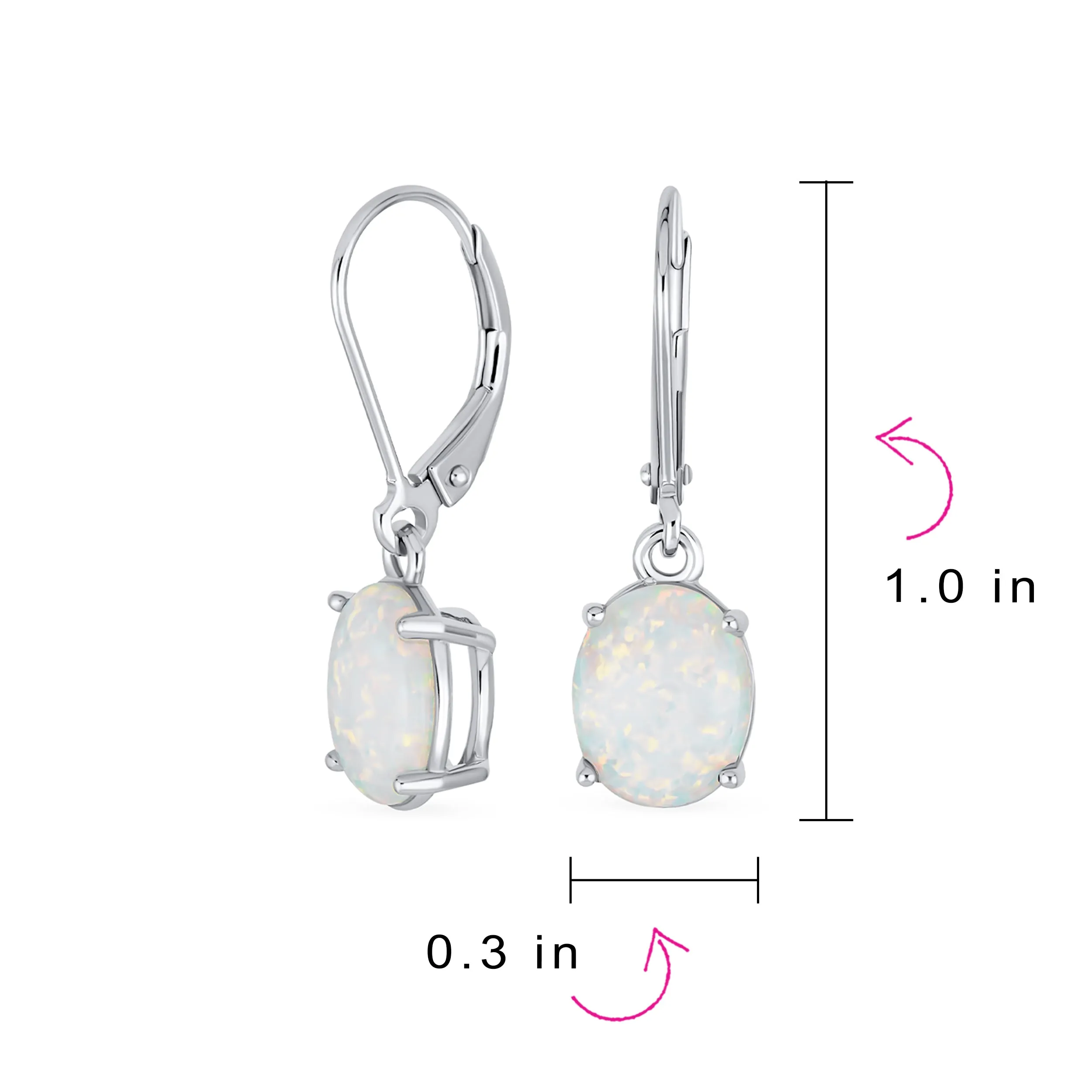 Classic White Opal Oval Solitaire Dangle Gemstone Earrings in Sterling Silver