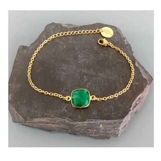 Clover 24K Gold Plated Emerald Curb Bracelet | Gold Bracelet | Gift Idea | Emerald Bracelet | Gift Jewelry | Gold Woman Jewelry