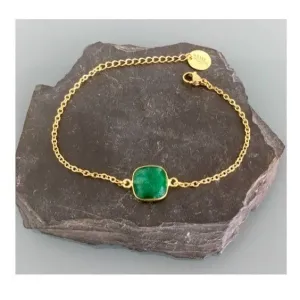 Clover 24K Gold Plated Emerald Curb Bracelet | Gold Bracelet | Gift Idea | Emerald Bracelet | Gift Jewelry | Gold Woman Jewelry