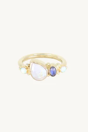 Cluster Moonstone & Opal Gold Ring