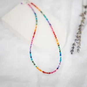 Colourful thin rainbow necklace with seed beads ombre rainbow