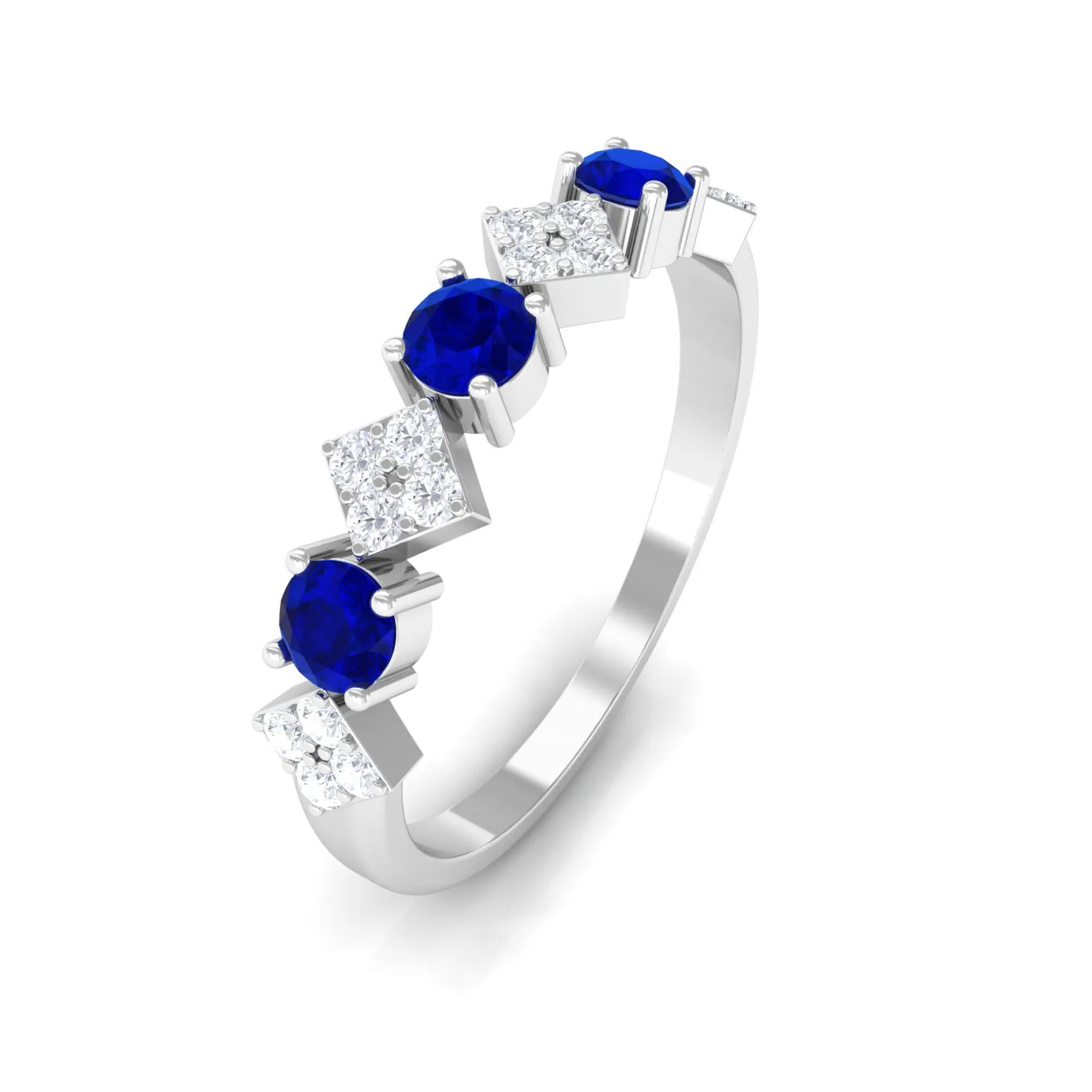Created Blue Sapphire and Diamond Half Eternity Band Ring