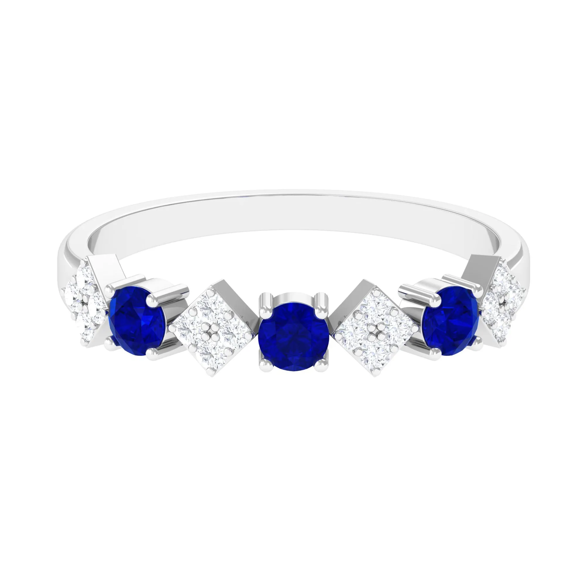 Created Blue Sapphire and Diamond Half Eternity Band Ring