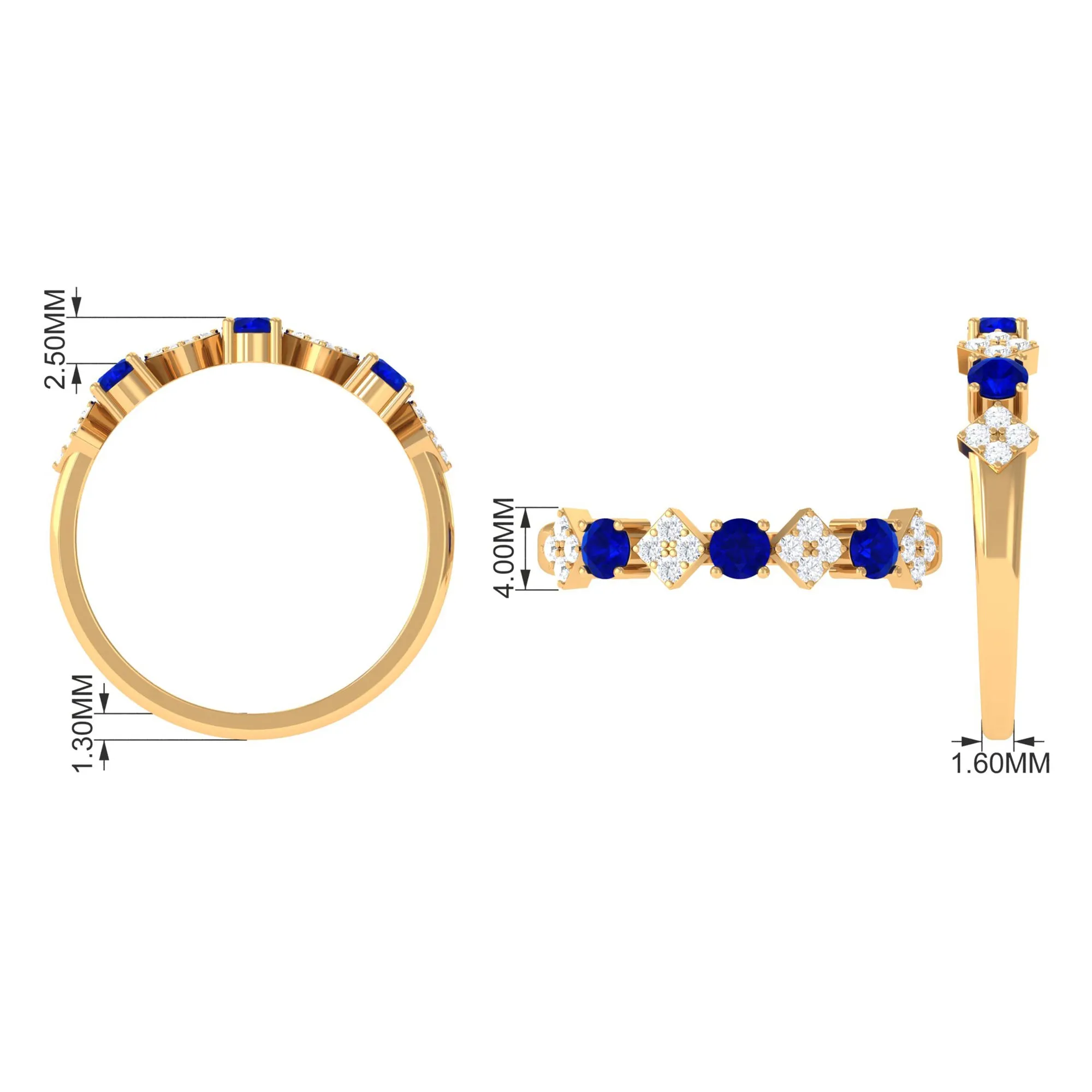 Created Blue Sapphire and Diamond Half Eternity Band Ring