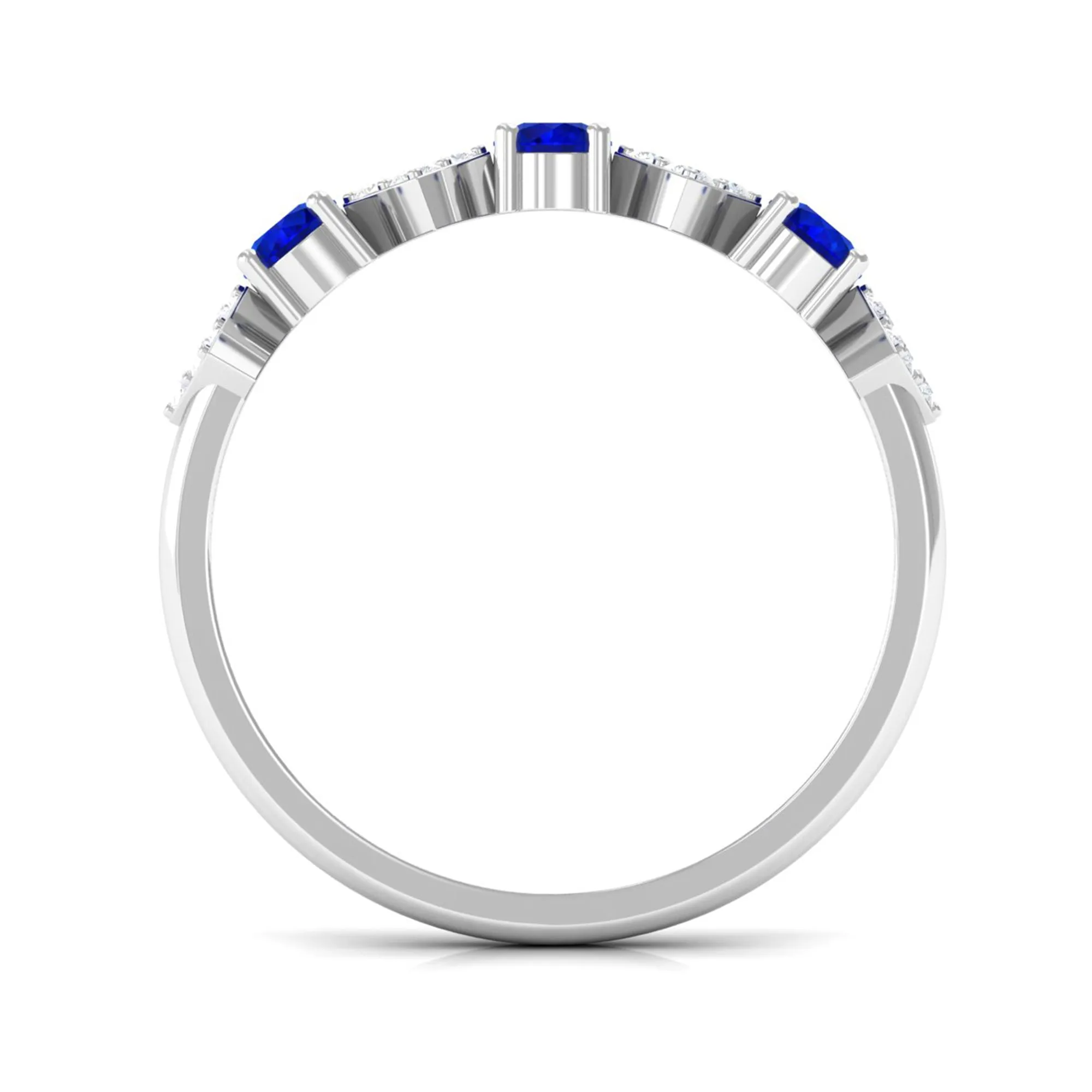 Created Blue Sapphire and Diamond Half Eternity Band Ring