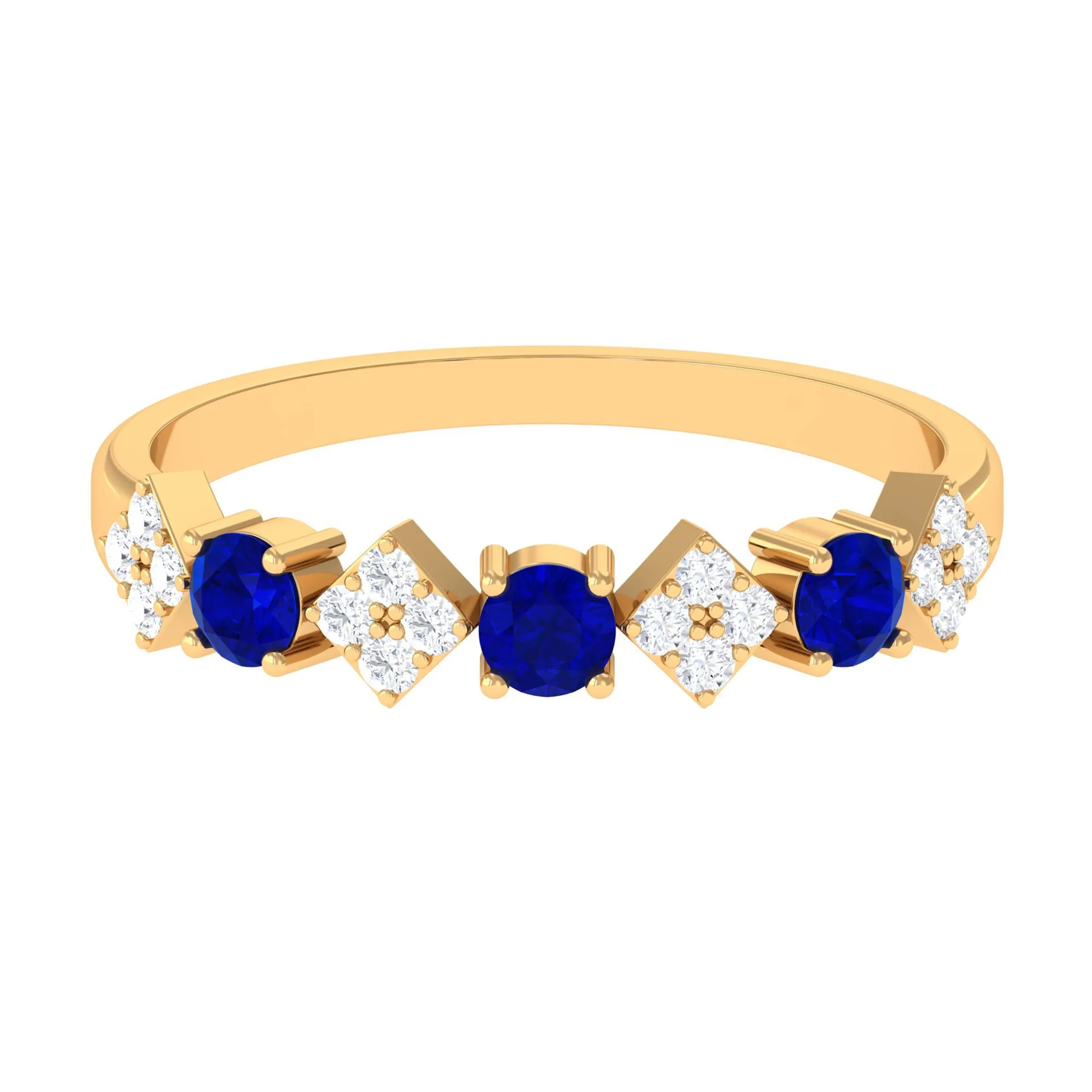 Created Blue Sapphire and Diamond Half Eternity Band Ring