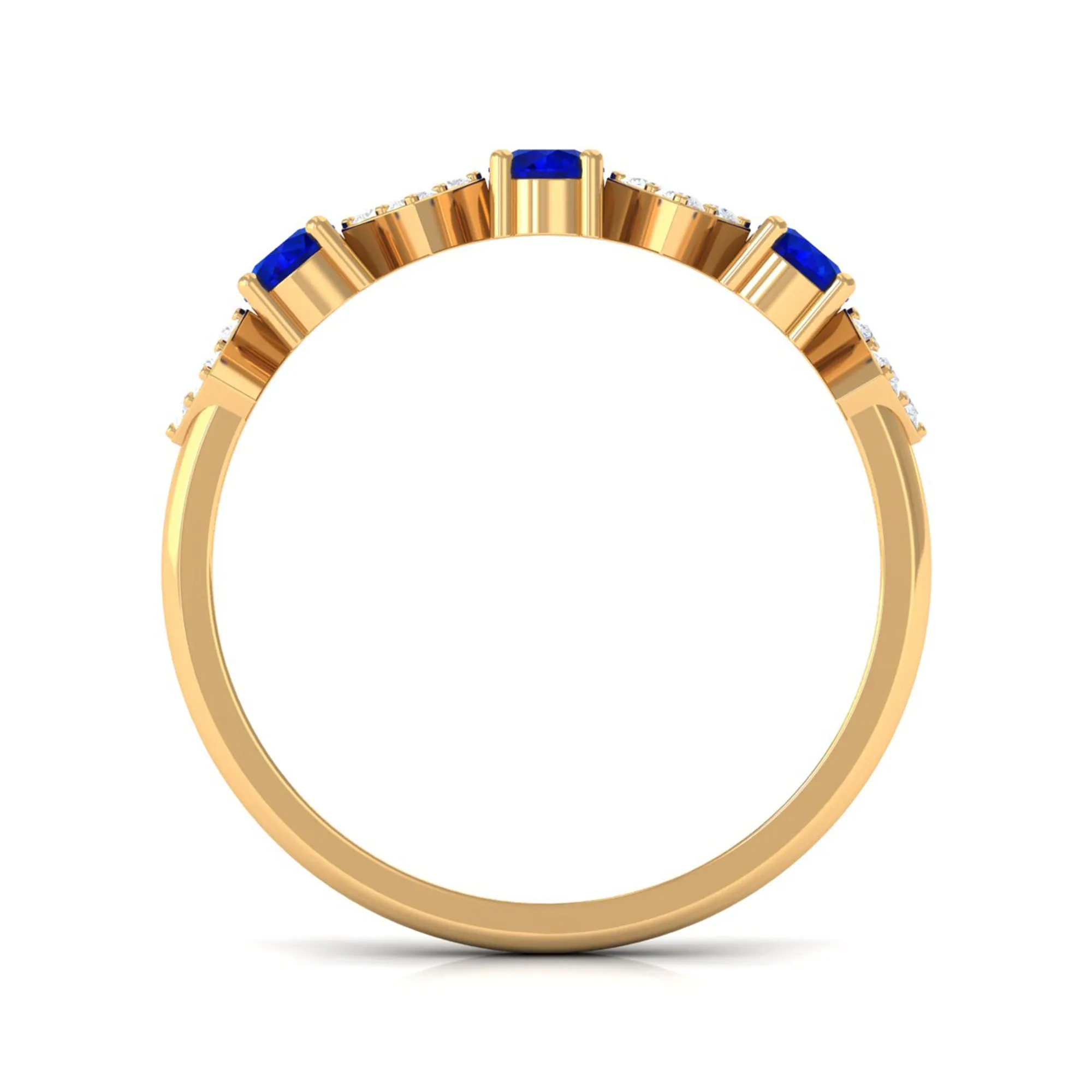 Created Blue Sapphire and Diamond Half Eternity Band Ring