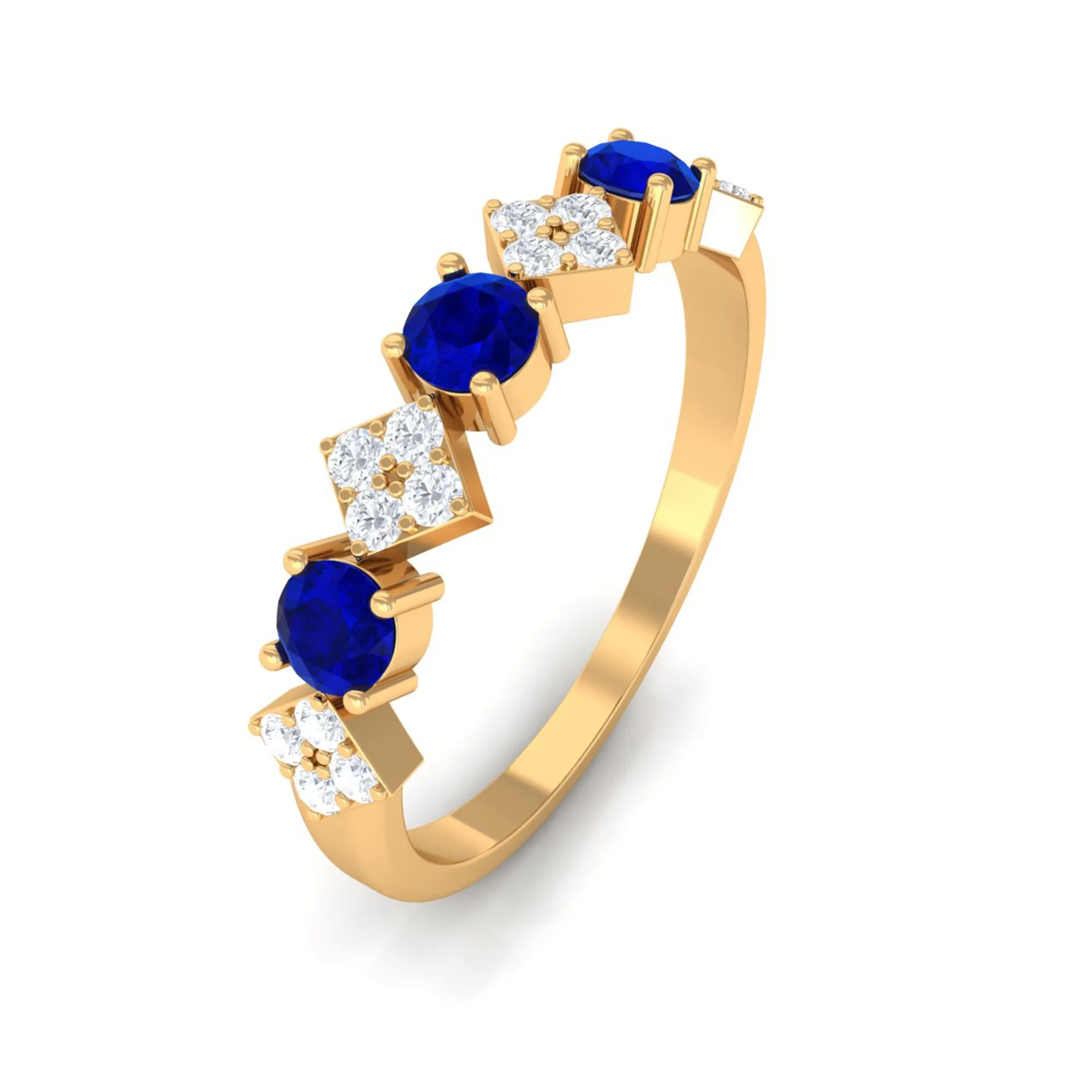Created Blue Sapphire and Diamond Half Eternity Band Ring