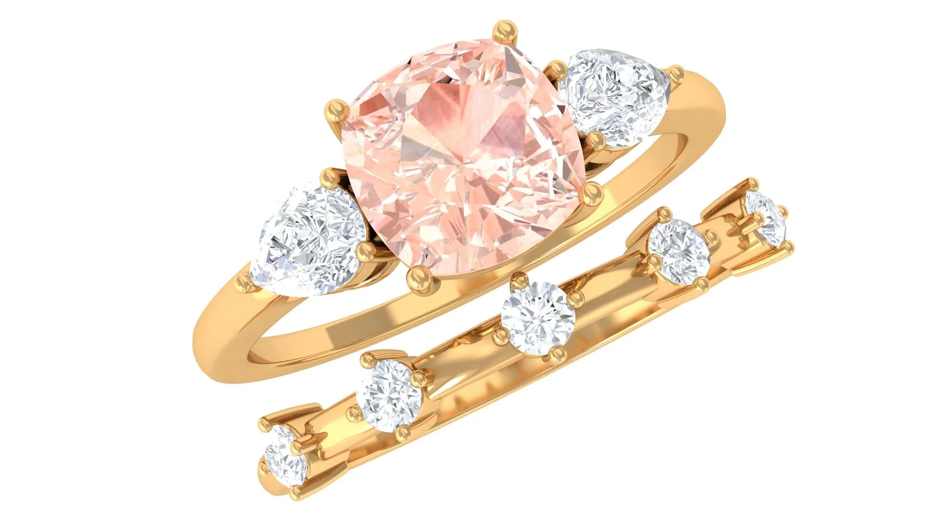Cushion Cut Morganite Ring Set with Diamond