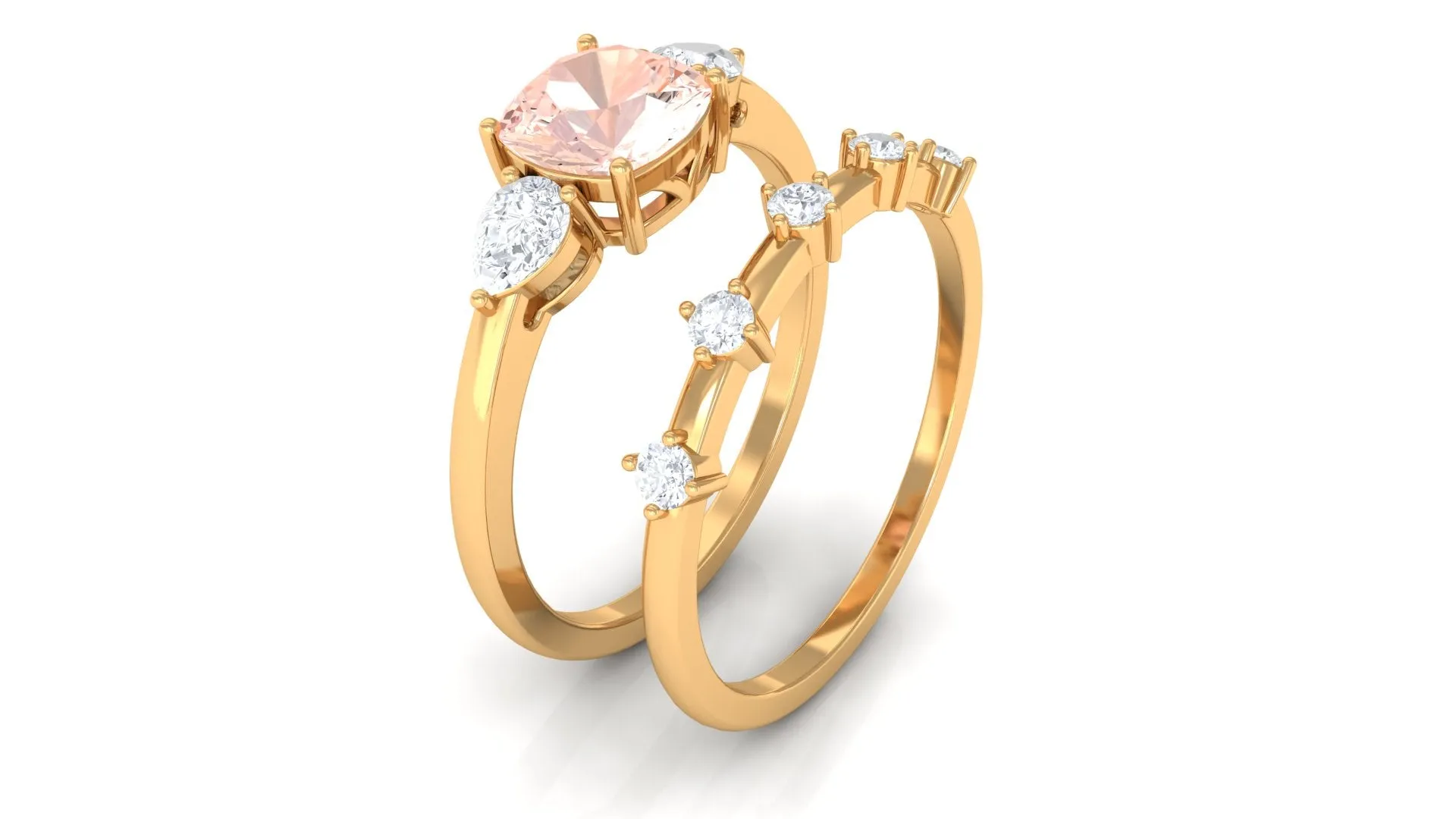 Cushion Cut Morganite Ring Set with Diamond