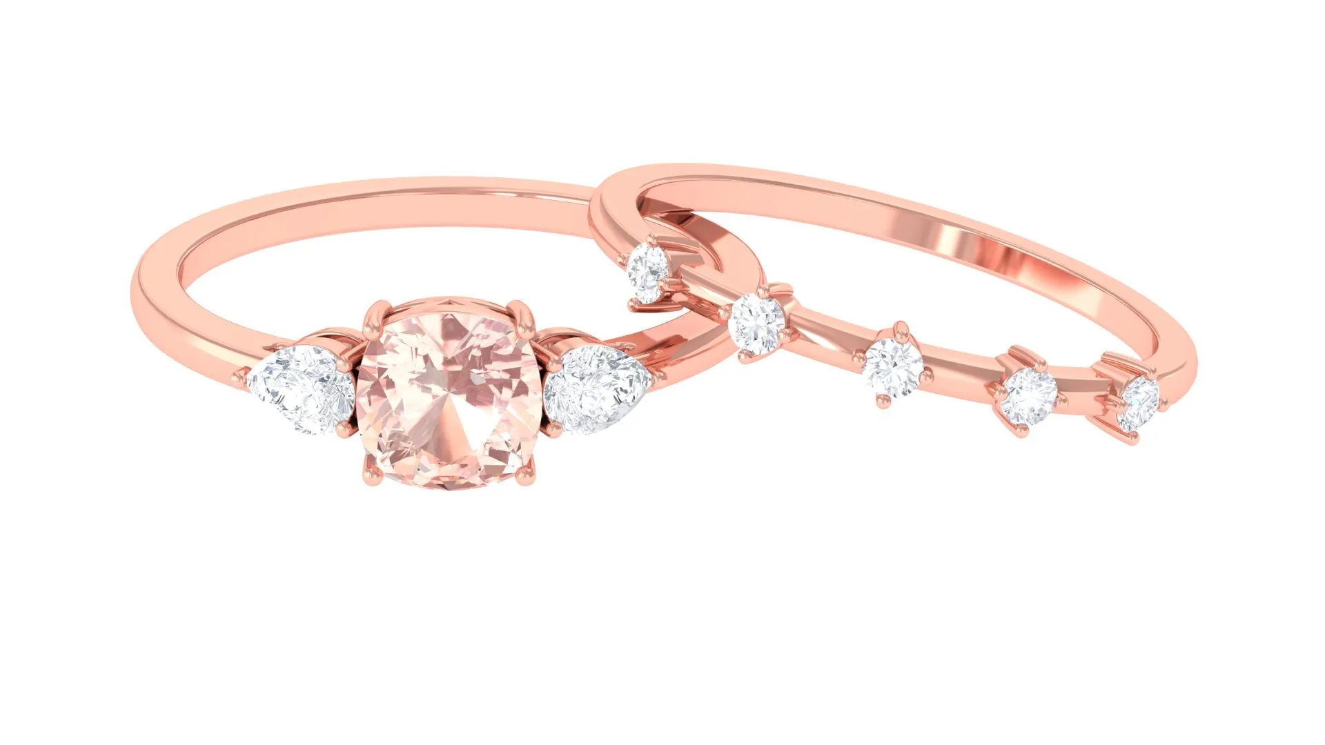 Cushion Cut Morganite Ring Set with Diamond