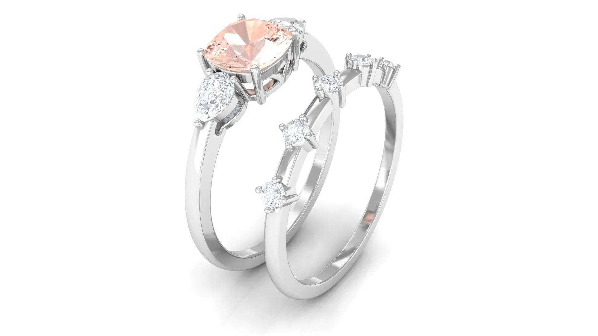 Cushion Cut Morganite Ring Set with Diamond
