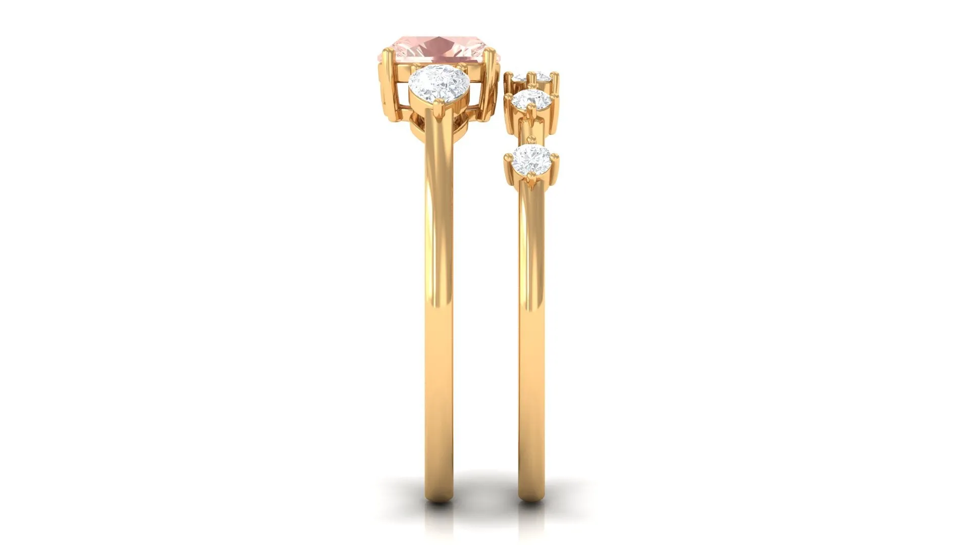 Cushion Cut Morganite Ring Set with Diamond