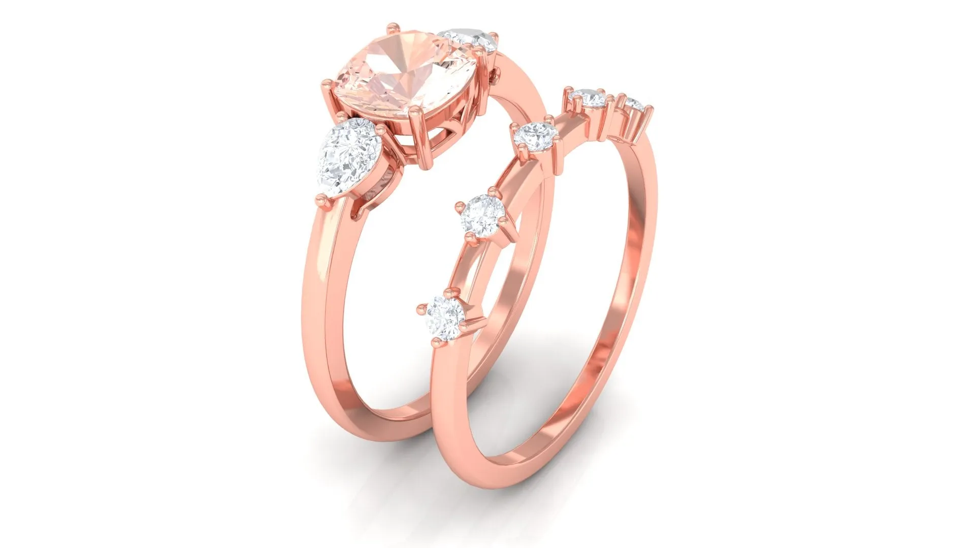 Cushion Cut Morganite Ring Set with Diamond