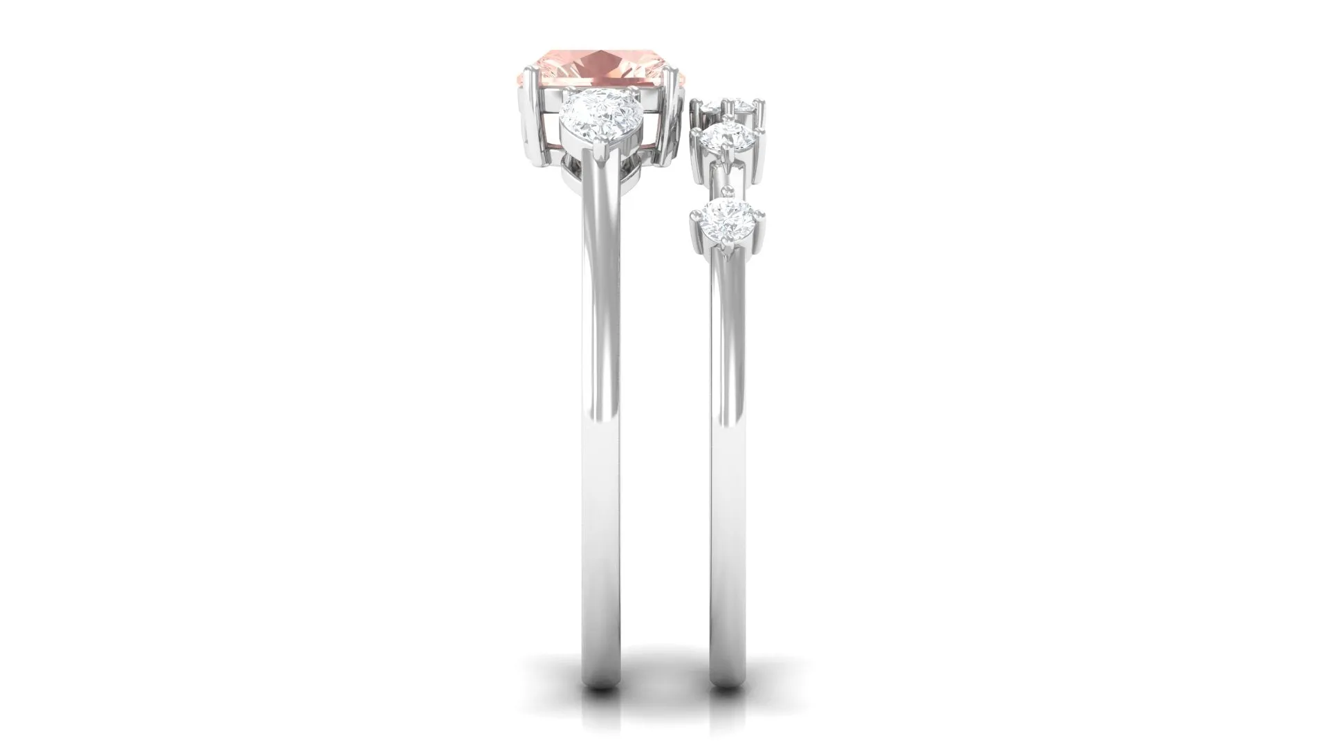 Cushion Cut Morganite Ring Set with Diamond