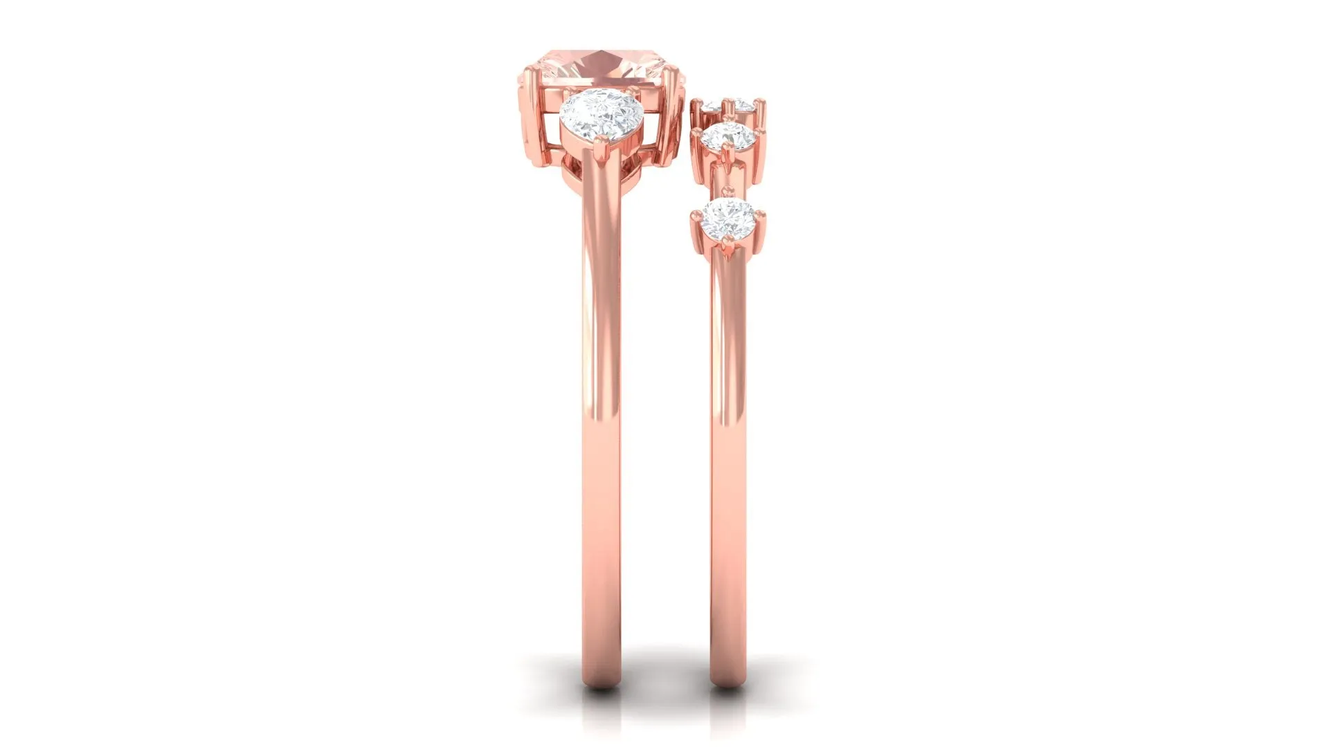 Cushion Cut Morganite Ring Set with Diamond