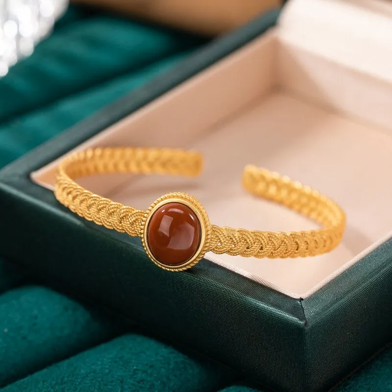 Designer original new silver inlaid southern red tourmaline open bracelet