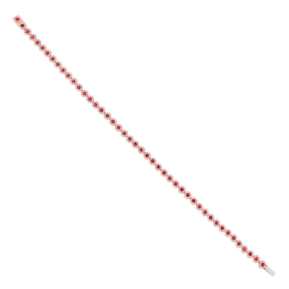 Diamond & 1.48ct Ruby 14k Rose Gold Lady's Bracelet - 1.08ct