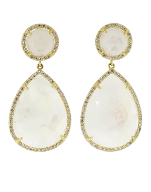 Double Drop Rose Cut Rainbow Moonstone Earrings