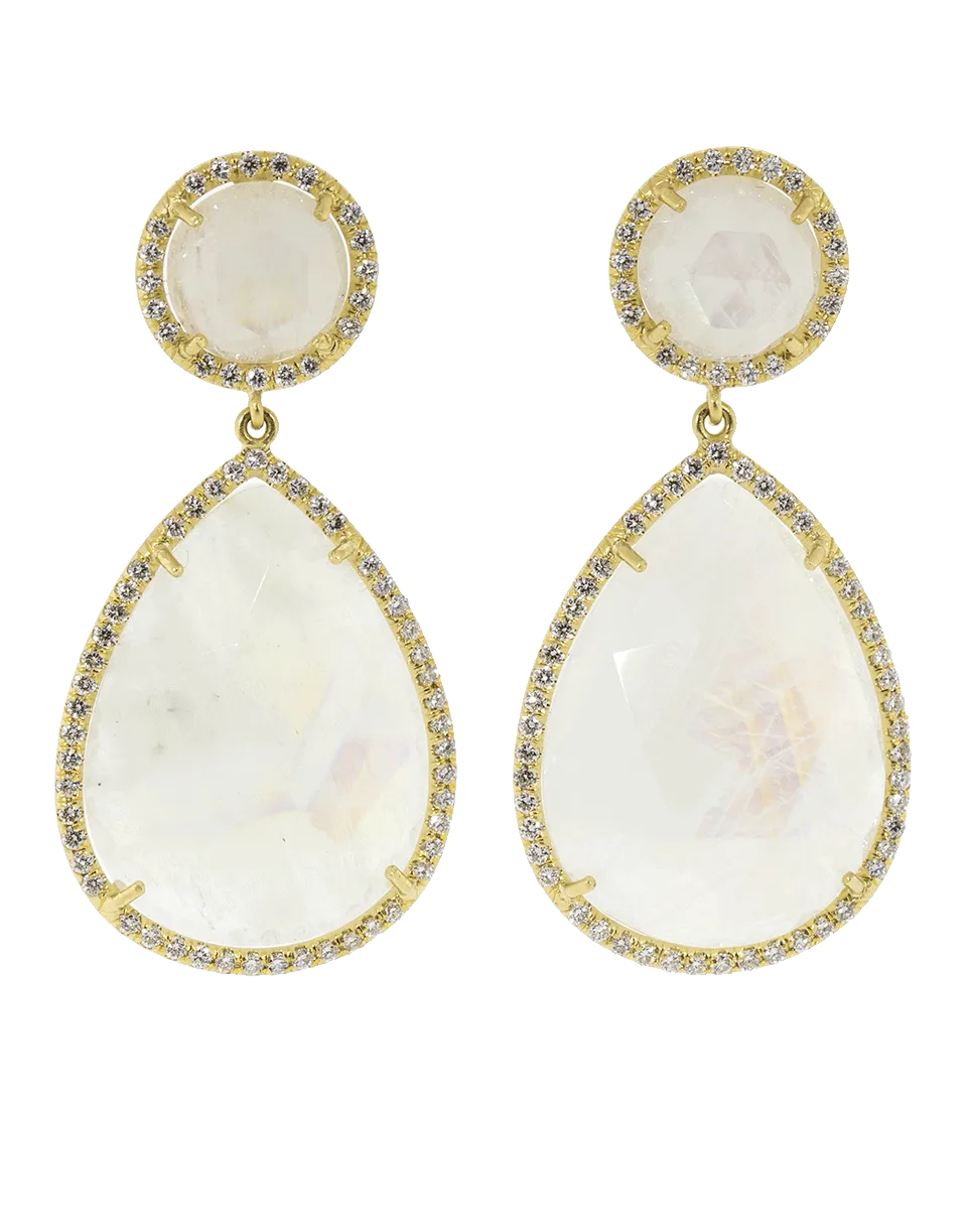 Double Drop Rose Cut Rainbow Moonstone Earrings