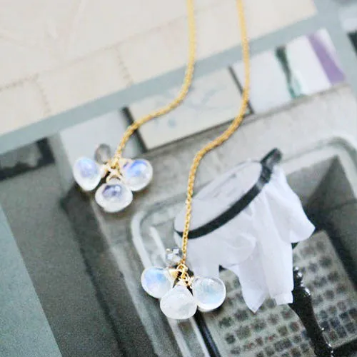 Elegant 14K Gold Plated Moonstone Drop Earring June Birthstone Threader Earrings For Women