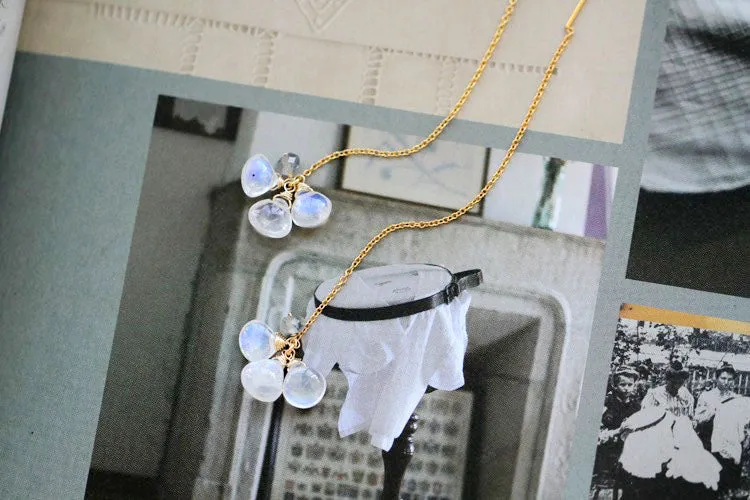 Elegant 14K Gold Plated Moonstone Drop Earring June Birthstone Threader Earrings For Women