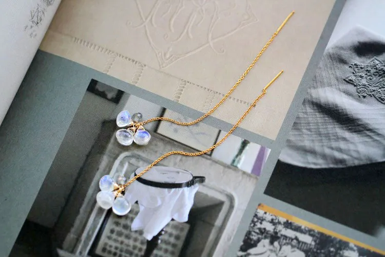 Elegant 14K Gold Plated Moonstone Drop Earring June Birthstone Threader Earrings For Women