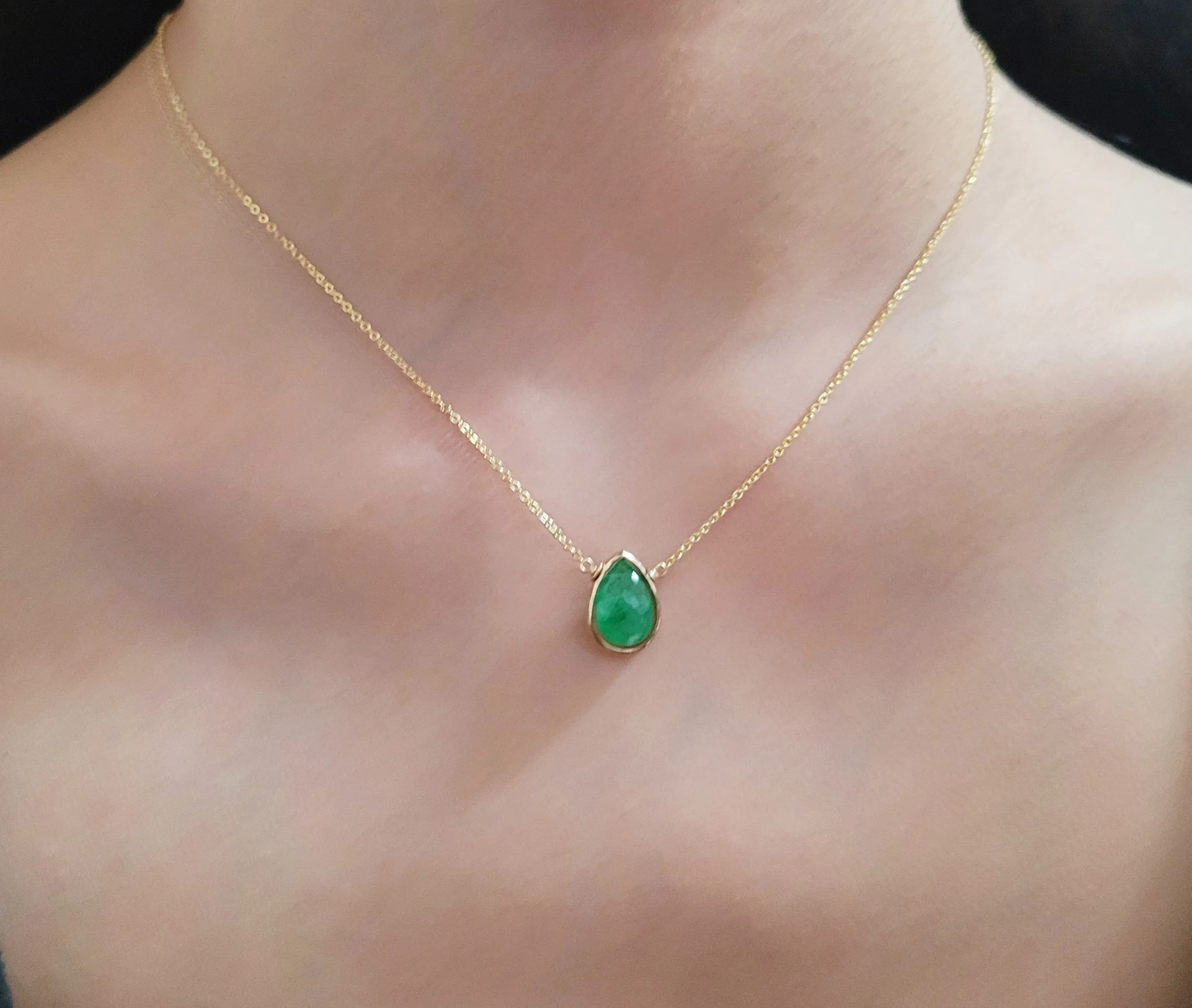 Emerald Briolette Pendant Necklace