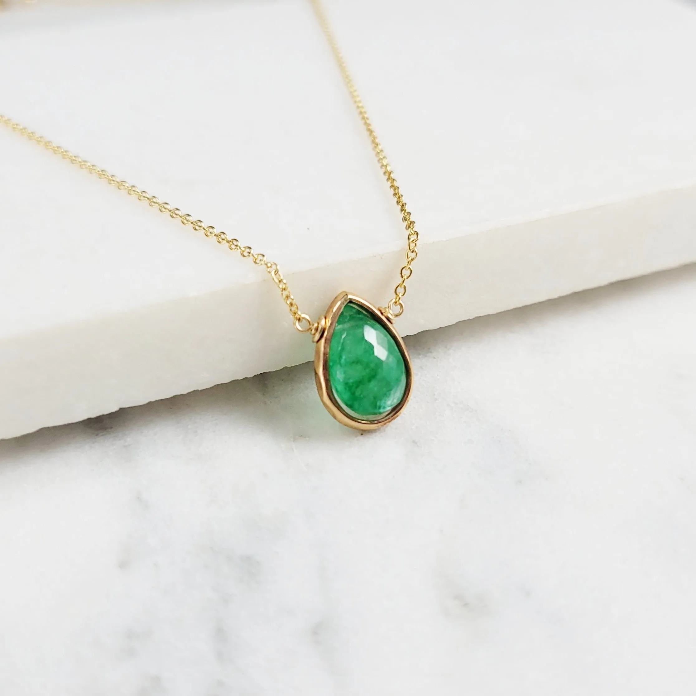 Emerald Briolette Pendant Necklace