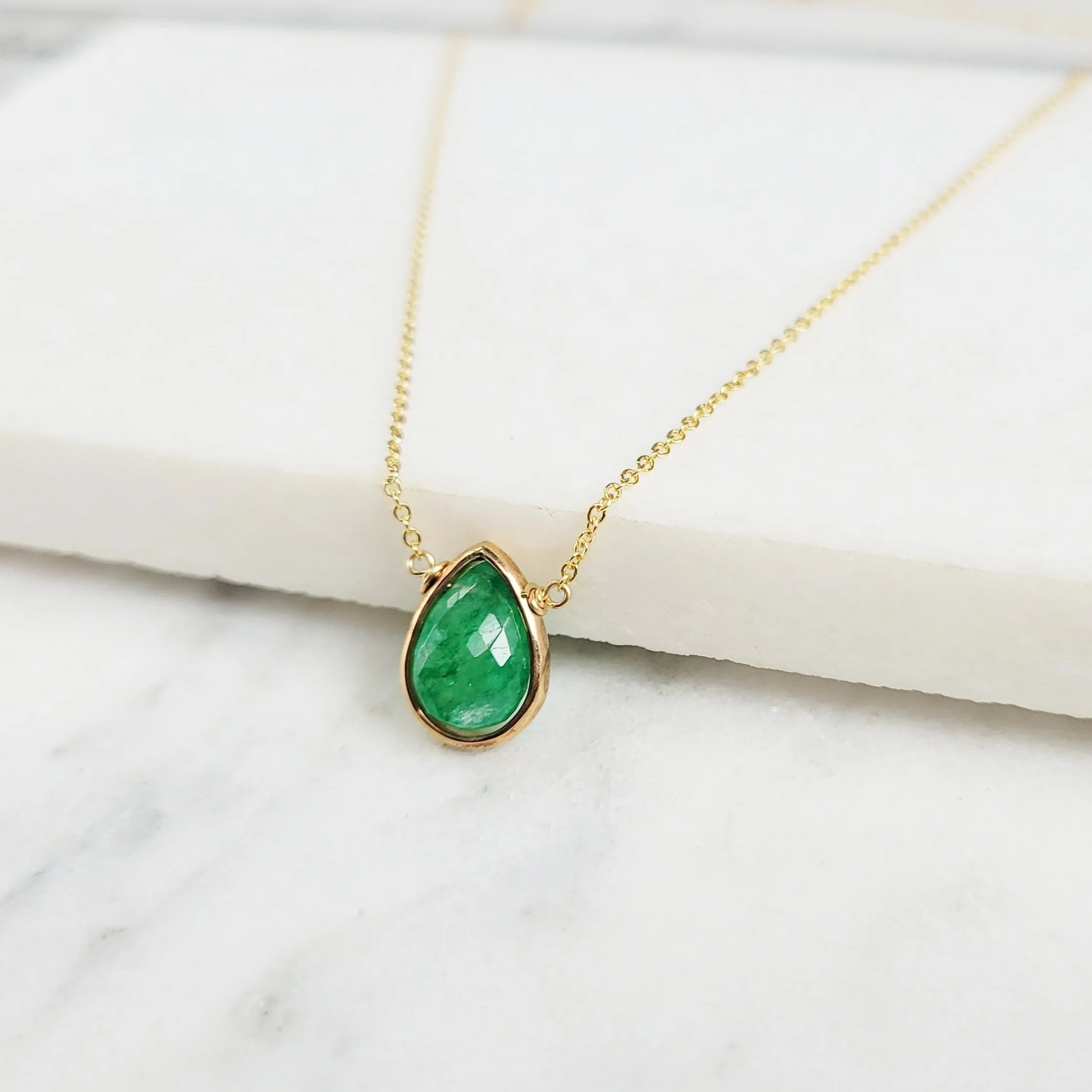 Emerald Briolette Pendant Necklace