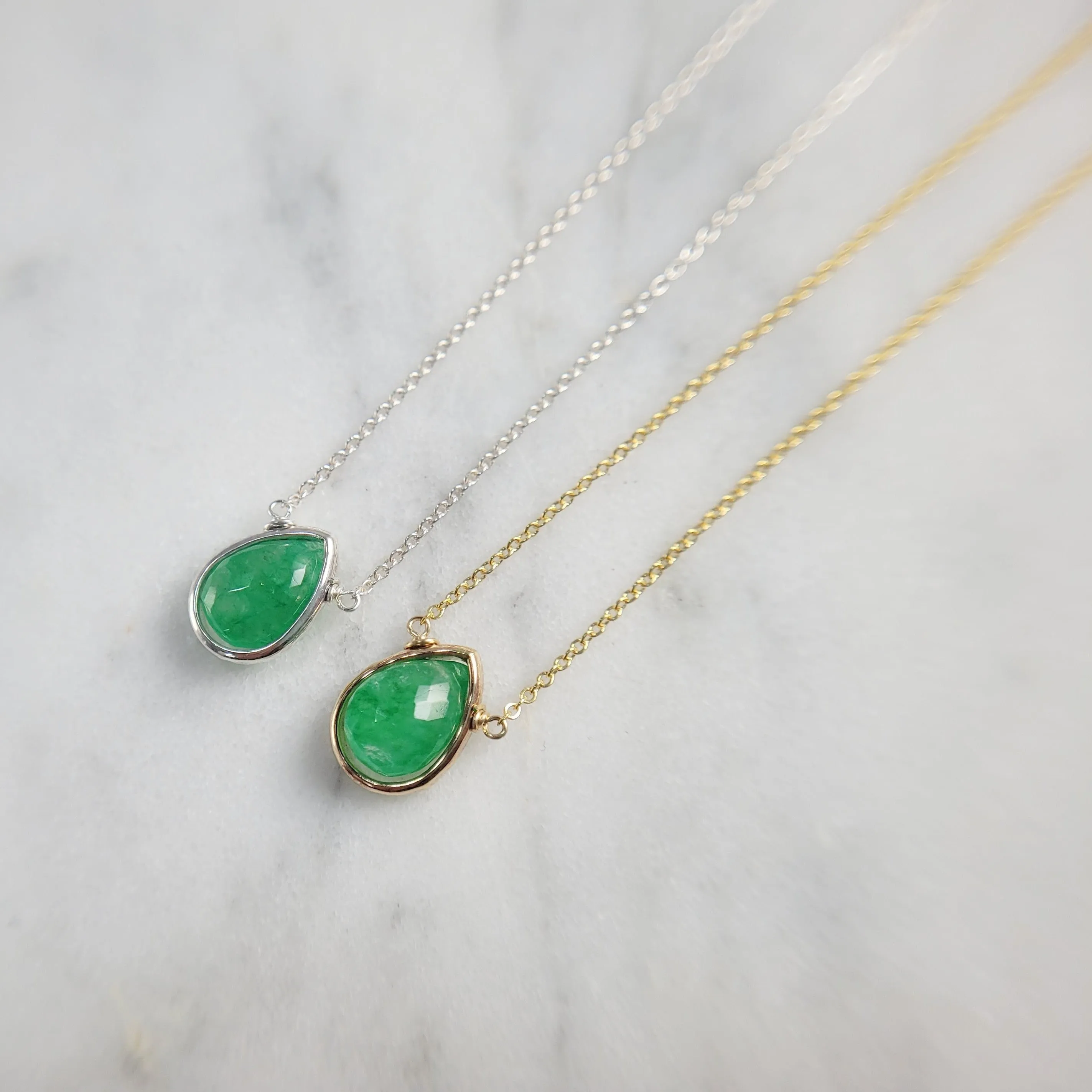 Emerald Briolette Pendant Necklace