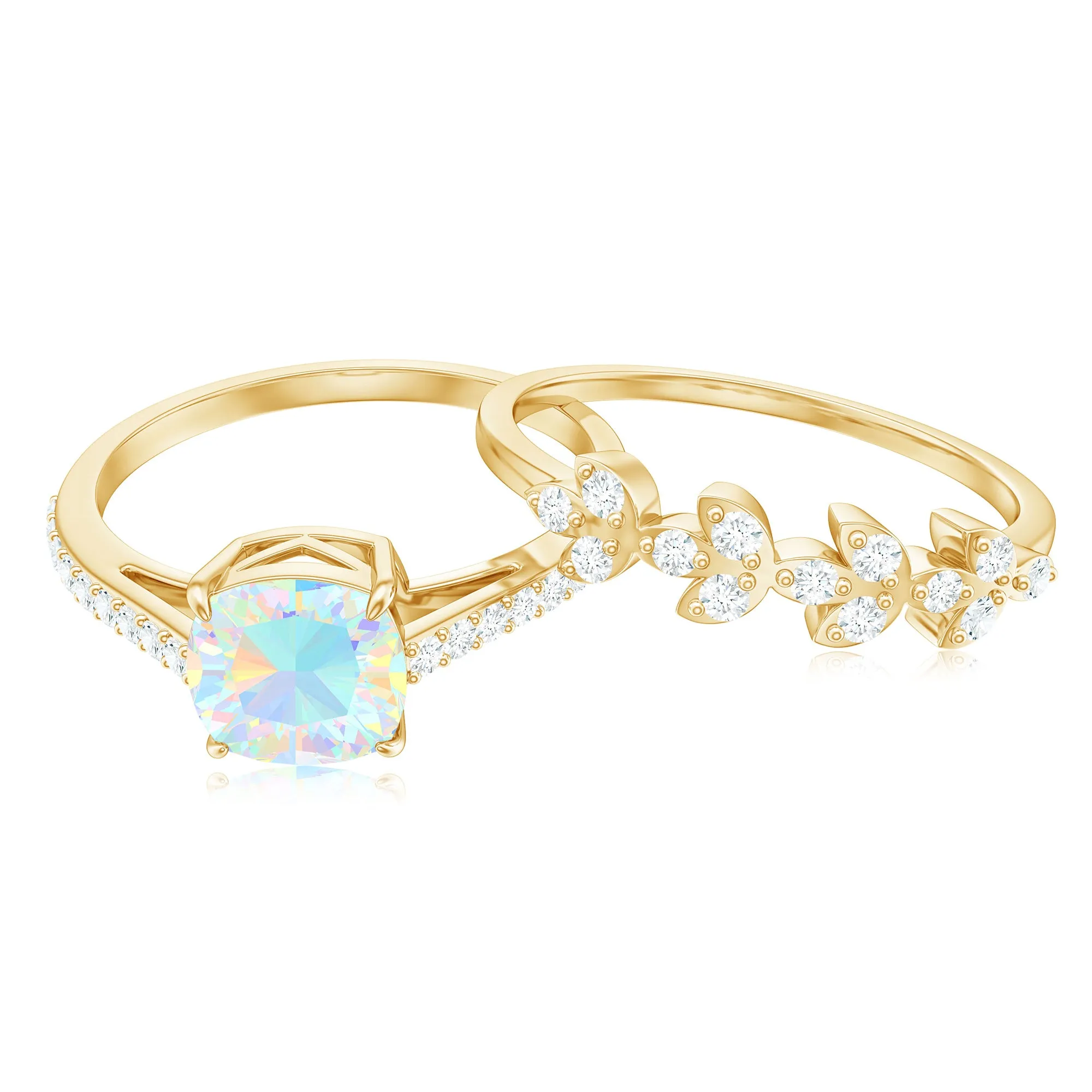Ethiopian Opal and Diamond Stackable Ring Set