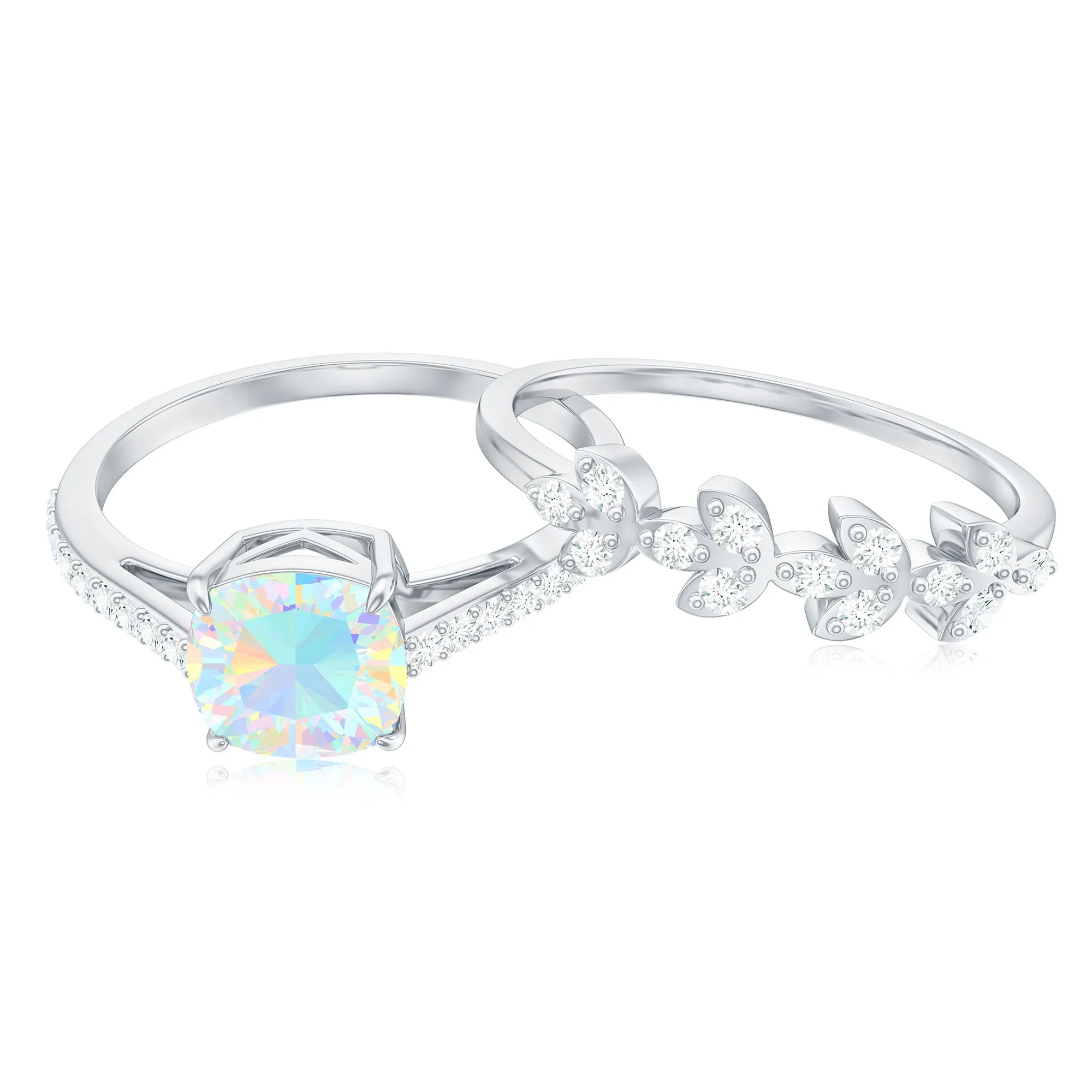 Ethiopian Opal and Diamond Stackable Ring Set