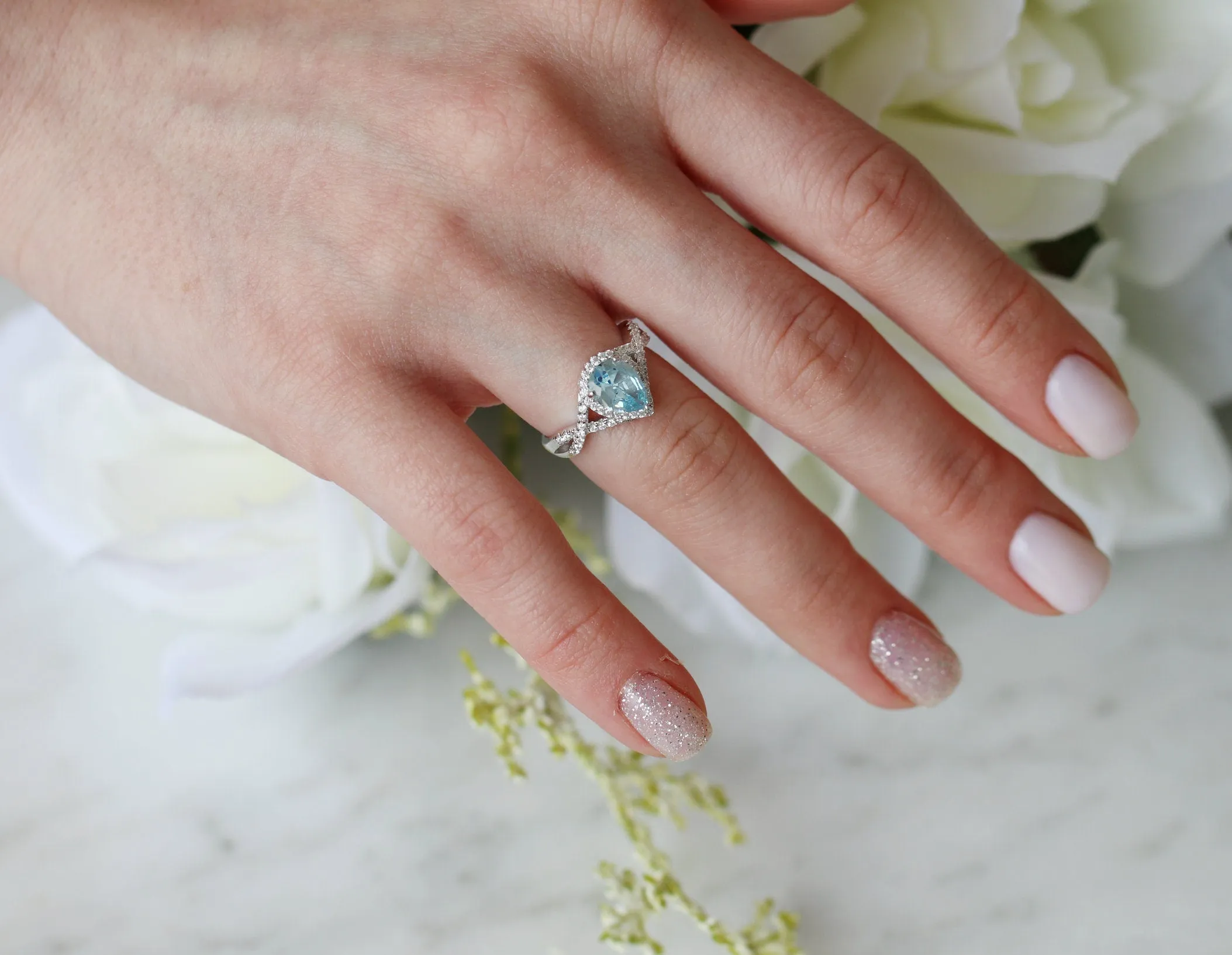 Flair Aquamarine Ring- Sterling Silver