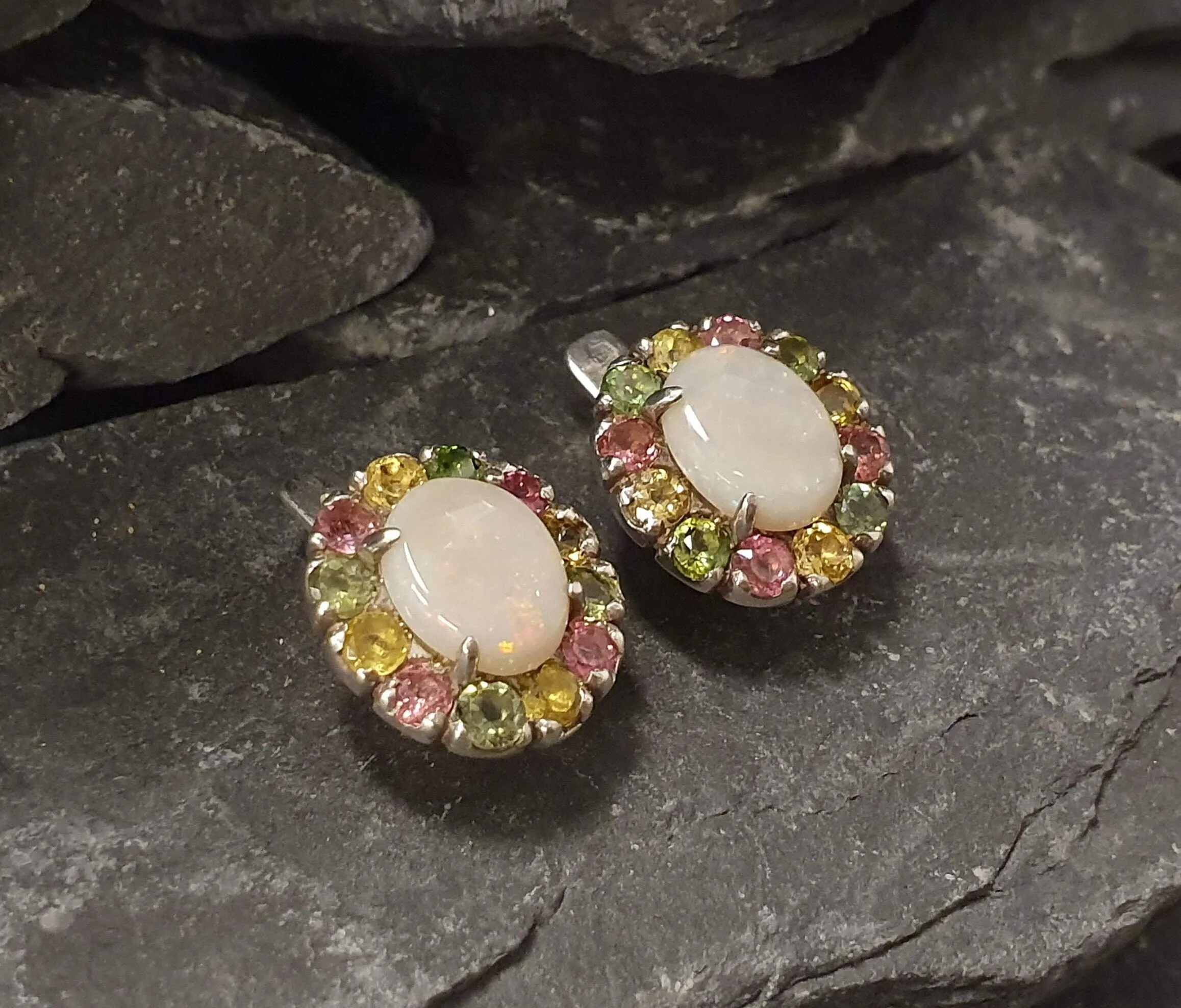 Flower Opal Earrings - Natural Opal Earrings - White Bridal Earrings